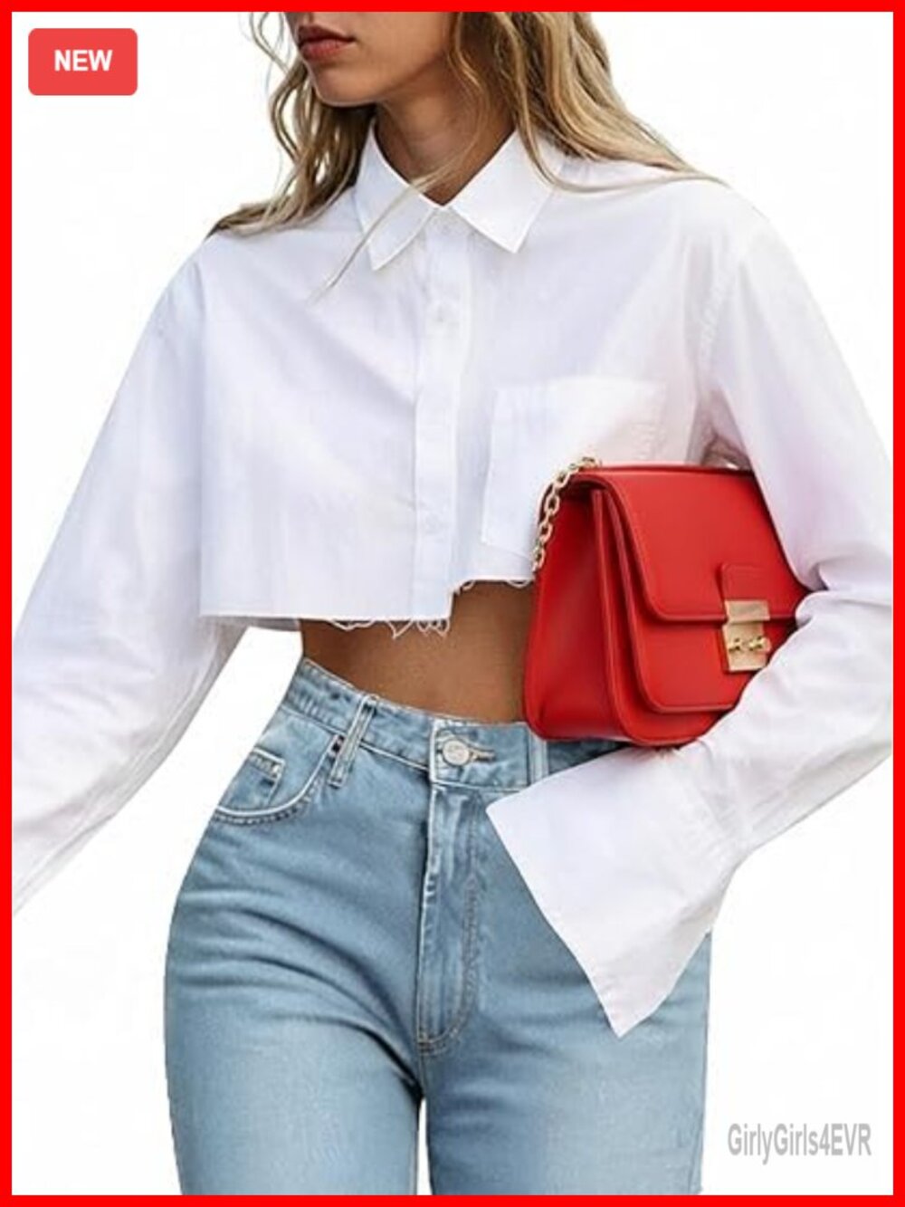 Cropped Button Down Shirt Asymmetrical Long Sleeve Top